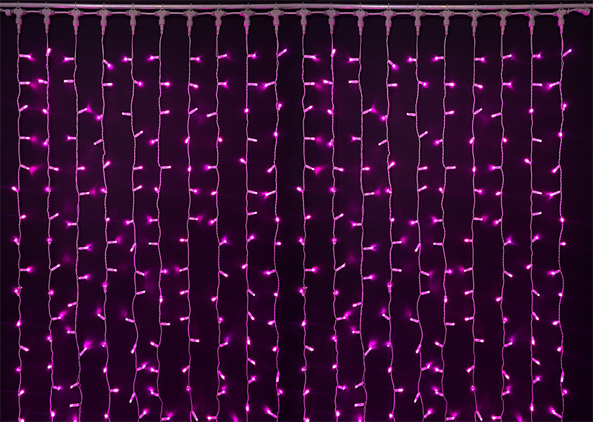 Светодиодный занавес (дождь) Rich LED 2*3 м, влагозащитный колпачок, розовый, белый провод,