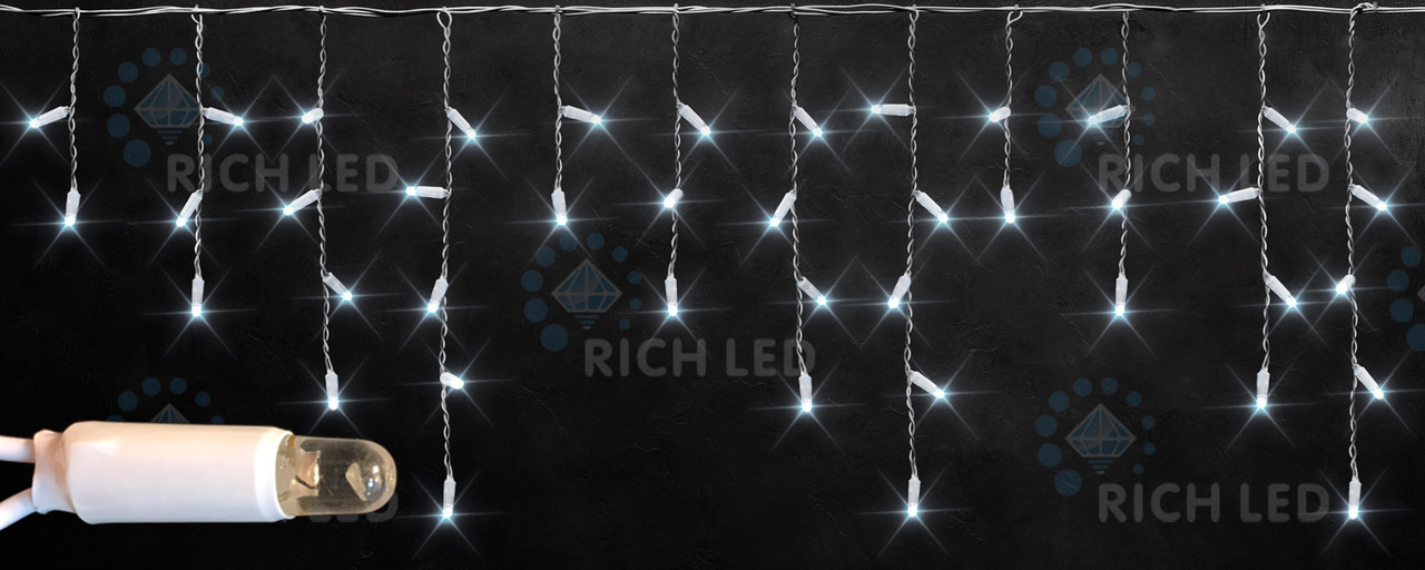 Светодиодная бахрома Rich LED, 3*0.5 м, белая, белый резиновый провод,