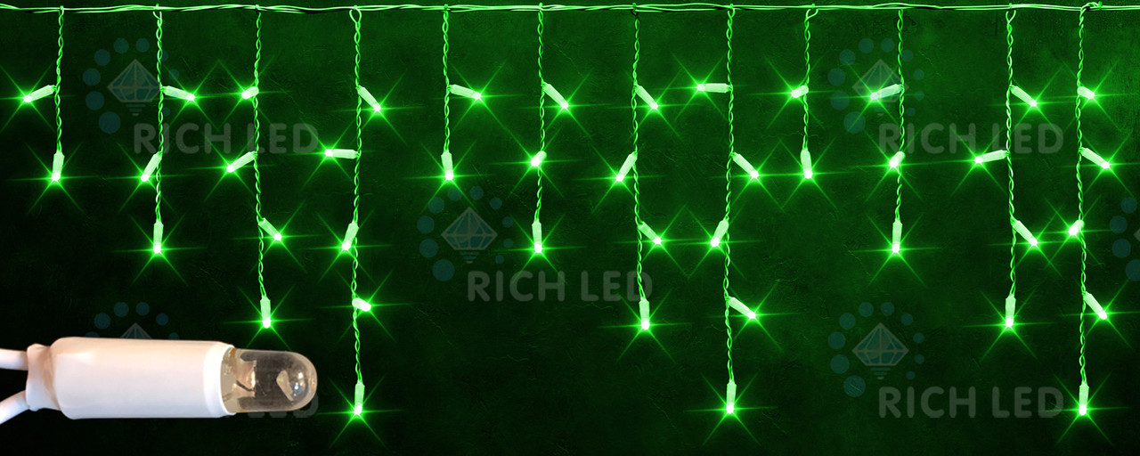 Светодиодная бахрома Rich LED, 3*0.5 м, зеленая, белый резиновый провод,