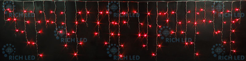 Светодиодная бахрома Rich LED, 3*0.5 м, красная, прозрачный провод,