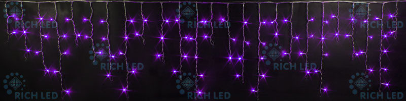 Светодиодная бахрома Rich LED, 3*0.5 м, фиолетовая, прозрачный провод,