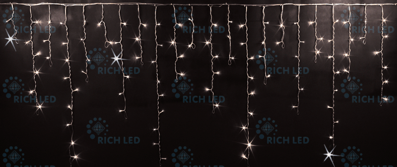 Светодиодная бахрома Rich LED, 3*0.9 м, теплая белая, мерцающая, прозрачный провод,