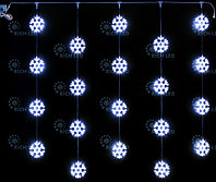 Светодиодный узорный занавес снежинки Rich LED, размер 2*2 м, белый, прозрачный провод, 20 снежинок,