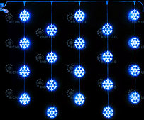 Светодиодный узорный занавес снежинки Rich LED, размер 2*2 м, синий, прозрачный провод, 20 снежинок,