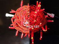 Светодиодная гирлянда Rich LED 10 м, 100 LED, 220 В, соединяемая, красный резиновый провод, красная