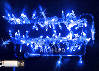 Светодиодная гирлянда Rich LED 10 м, 100 LED, 24В, соединяемая, влагозащитный колпачек, синяя, мерцающая,