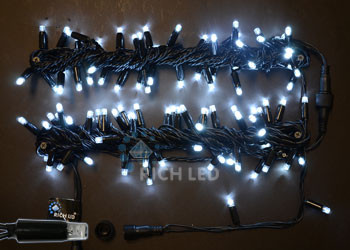 Светодиодная гирлянда Rich LED 10 м, 100 LED, 24В, соединяемая, влагозащитный колпачок, белая, черный провод,