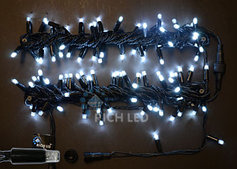 Светодиодная гирлянда Rich LED 10 м, 100 LED, 24 В, соединяемая, белая, черный резиновый провод,
