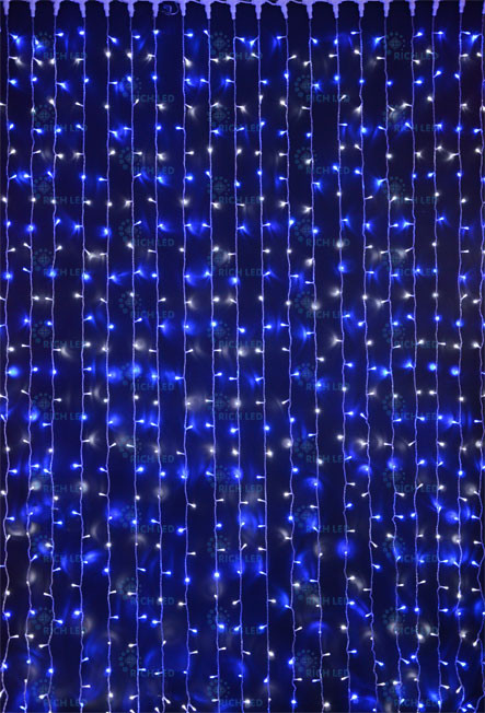 Светодиодный занавес (дождь) Rich LED 2*3 м, сине-белый, прозрачный провод,
