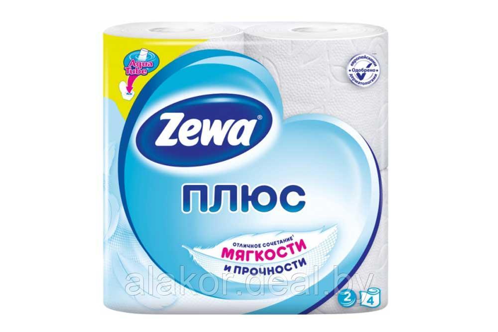 Бумага туалетная, двухслойная, белая, без аромата «Zewa Plus» (4рул./уп. )