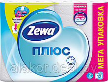 Бумага туалетная, двухслойная, белая, без аромата «Zewa Plus» (12рул./уп. )
