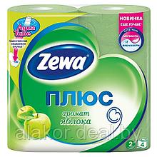 Бумага туалетная, двухслойная, зеленая, с ароматом яблока, «Zewa Plus» (4рул./уп. )