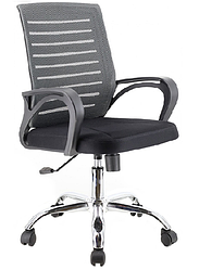 Кресло EP 600  хром для работы в офисе и дома,Everprof EP-600 CH в ткани сетка черный,серый)