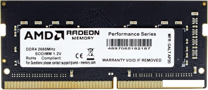 Оперативная память AMD Radeon R7 Performance 4GB DDR4 SODIMM PC4-21300 R744G2606S1S-U, фото 2