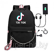 Рюкзак с зарядным кабелем и кабелем для наушников Tik Tok (цвета - черный, розовый)