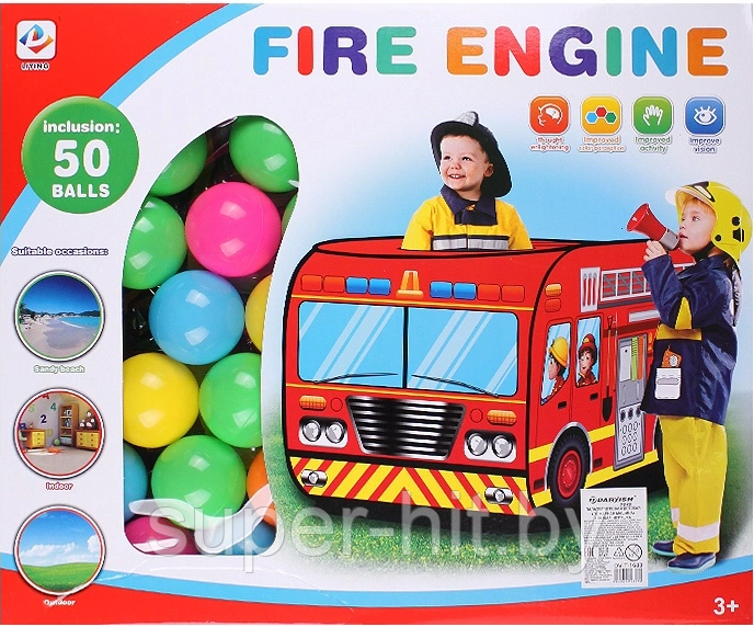 Палатка игровая детская "Пожарная машина" (50 шаров) - фото 1 - id-p150898792