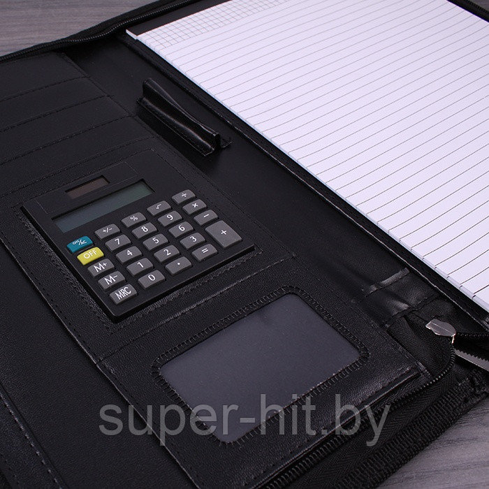 Папка бизнес-органайзер к/з 33х25см +калькулятор+блок А4, чёрного цвета - фото 3 - id-p150943943