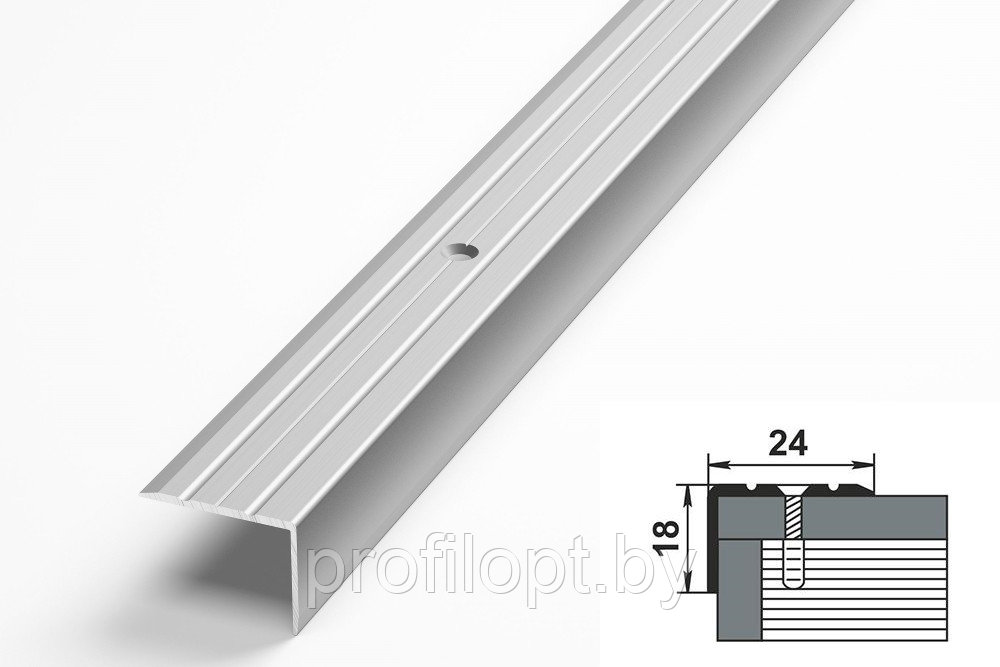 Порог угловой 24х18 мм, серебро 1,8 м.