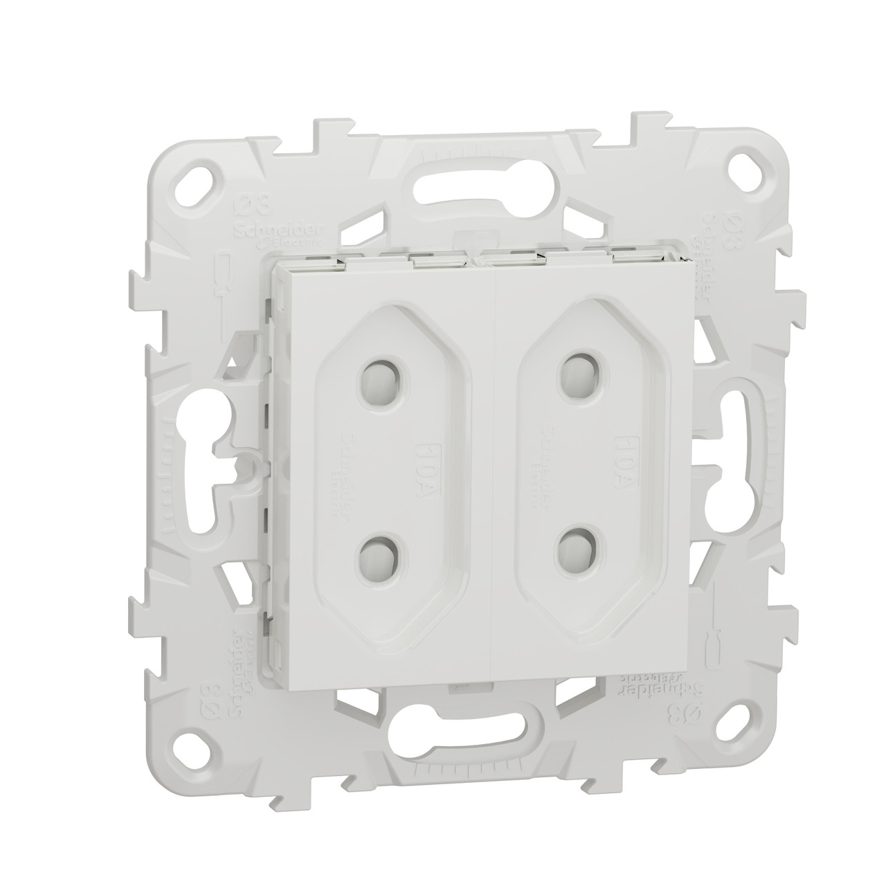 Розетка 2-модульная без заземл. со шторками UNICA NEW Schneider Electric, винтовой зажим, белый - фото 1 - id-p147594057