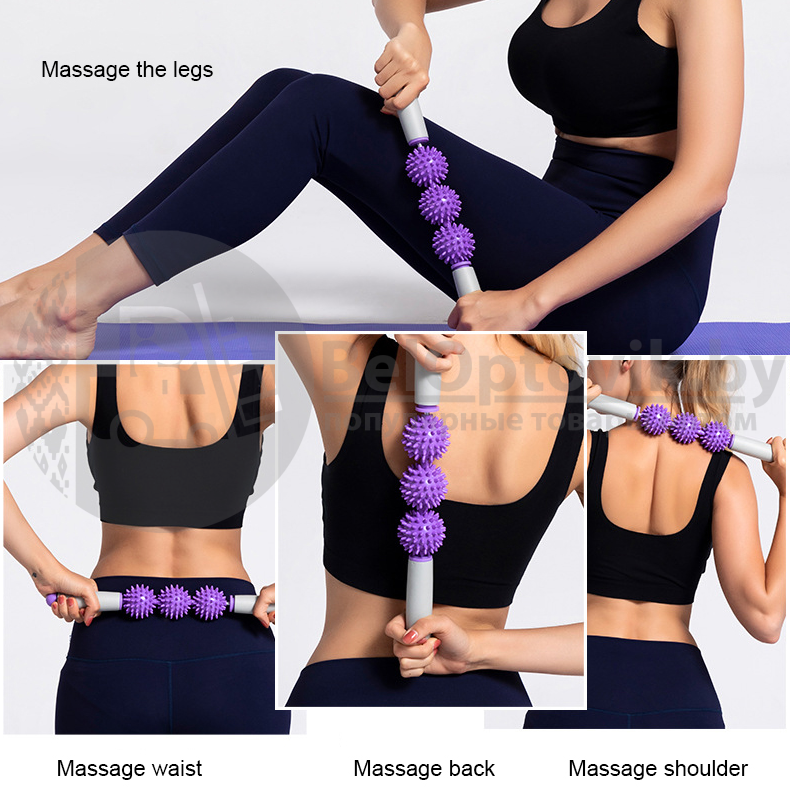 Массажер ручной игольчатый с 3-мя роликами Массажная палка Massage Stick - фото 5 - id-p150962384