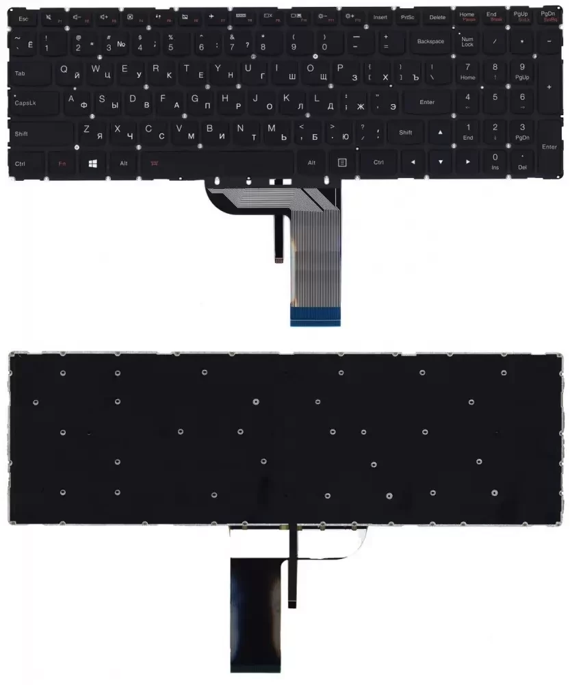 Клавиатура для ноутбука Lenovo IdeaPad 700, 700-17ISK, черная без рамки с подсветкой - фото 1 - id-p150973649