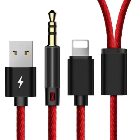 Кабель Baseus Cable L34 для Apple to 3.5mm & USB Charging Audio Cable, 1.2 м, красный