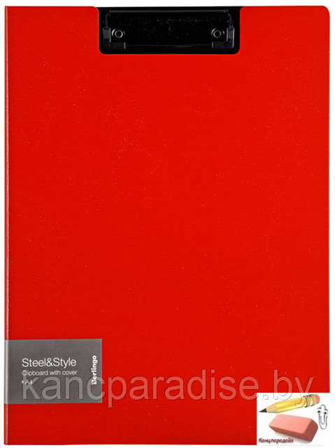 Папка-планшет с зажимом Berlingo Steel&Style A4, пластик (полифом), красная, арт.PPf_93003