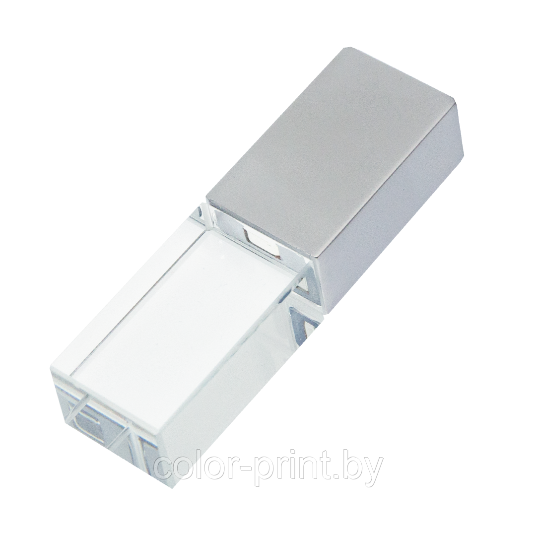 Флеш накопитель USB 2.0 Кристалл, металл/стекло, прозрачный/серебристый, подсветка синим, 16Gb
