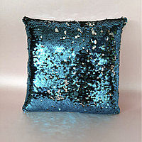 Подушка с пайетками (цвет синий и серебро)