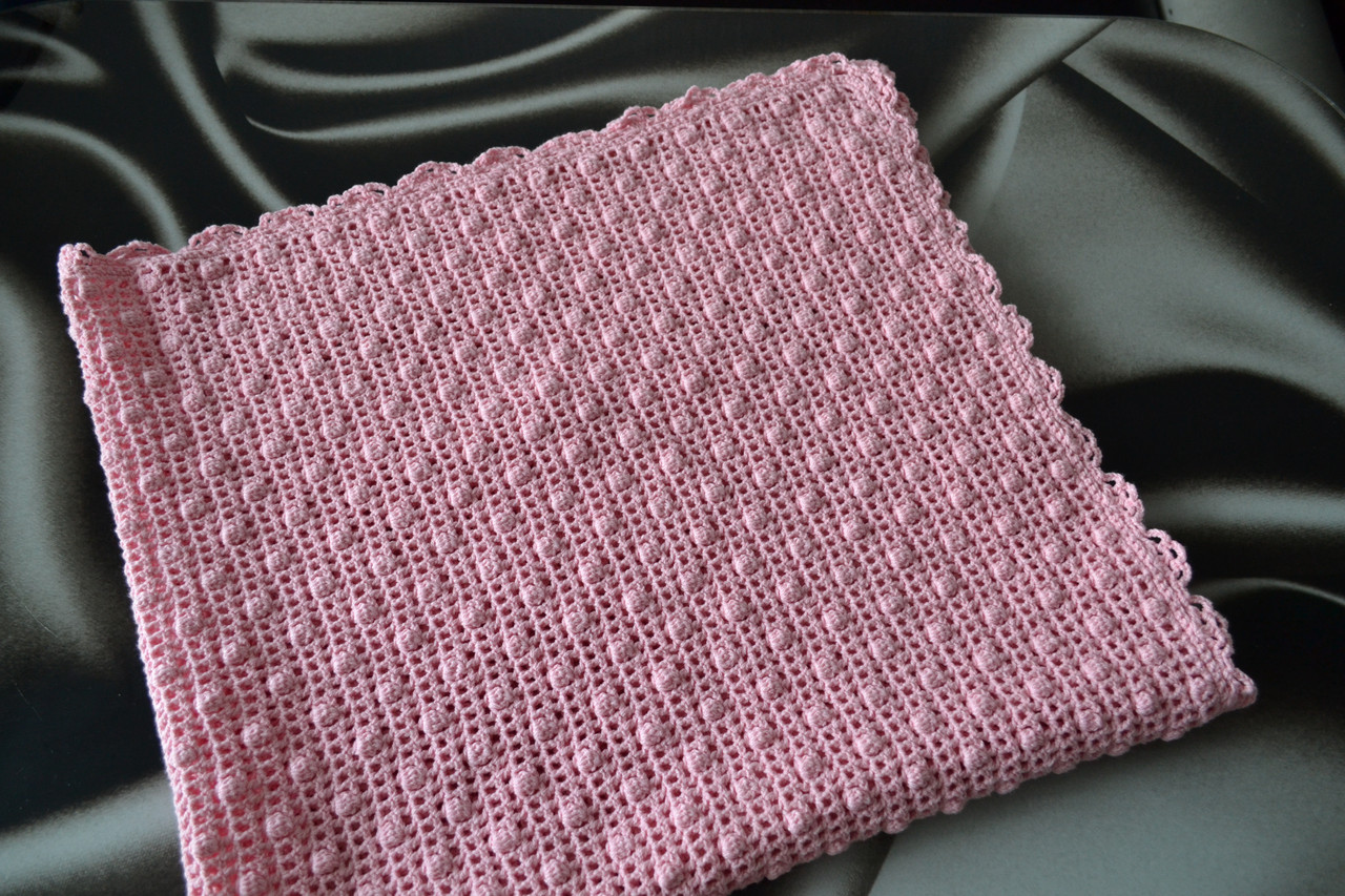 Плед для прогулок розовый хлопковый вязаный крючком - фото 3 - id-p151126938