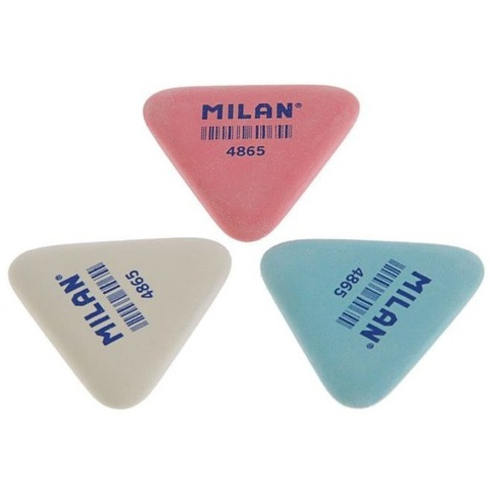 Ластик MILAN 4865, цвета - белый, розовый, голубой, треугольный