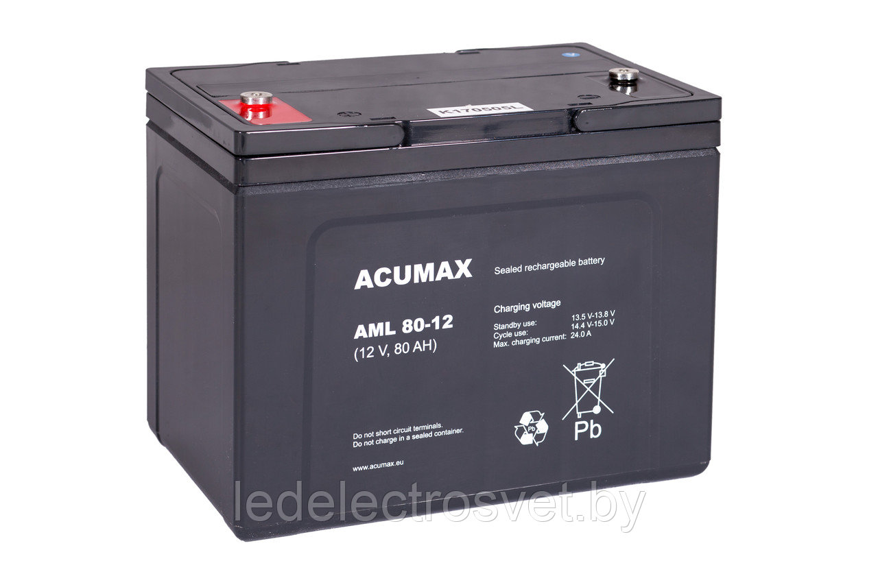 Батарея аккумуляторная Acumax AML80-12, 12V/80Ah, 208(211)x259x168 HxLxW, 23.8kg, 10-12лет