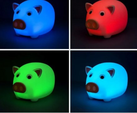 Ночник Мяшки-светяшки "Мини-Пиги" силиконовый, управление хлопком, RGB-диод 1W (Лючия)
