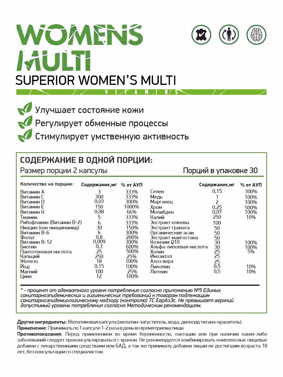Витамины, минералы и жирные кислоты NaturalSupp Womens multi 60 капс - фото 2 - id-p151129828