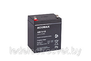 Батарея аккумуляторная Acumax AM5-12, T2, 12V/5Ah, 101(107)x90x70 HxLxW, 1.74kg, 6-9 лет