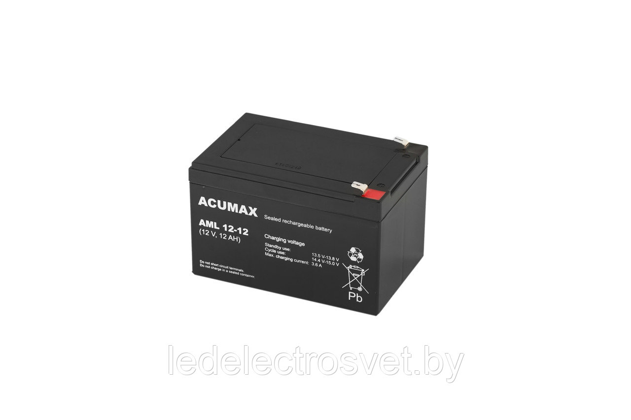 Батарея аккумуляторная Acumax AML12-12, 12V/12Ah, 95(101)x151x98 HxLxW, 3.8kg, 10-12лет