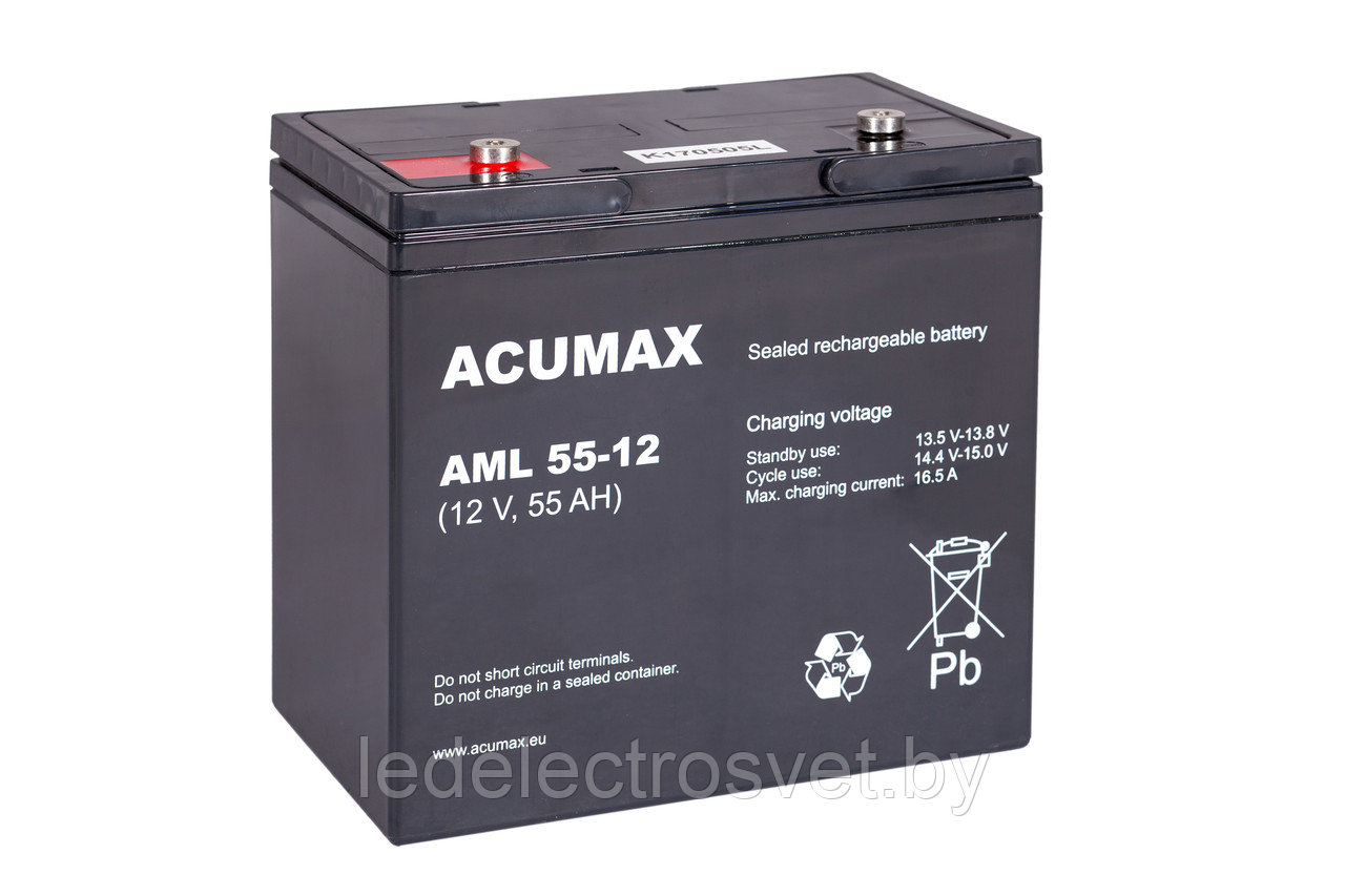 Батарея аккумуляторная Acumax AML55-12, 12V/55Ah, 200(203)x229x138 HxLxW, 17.3kg, 10-12лет - фото 1 - id-p151131402