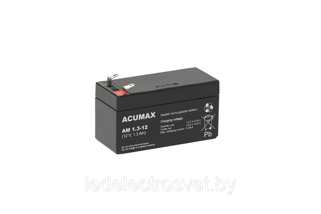 Батарея аккумуляторная Acumax AM1.3-12, T1, 12V/1.3Ah, 58x97x43 HxLxW, 0.57kg, 6-9 лет - фото 1 - id-p151131417