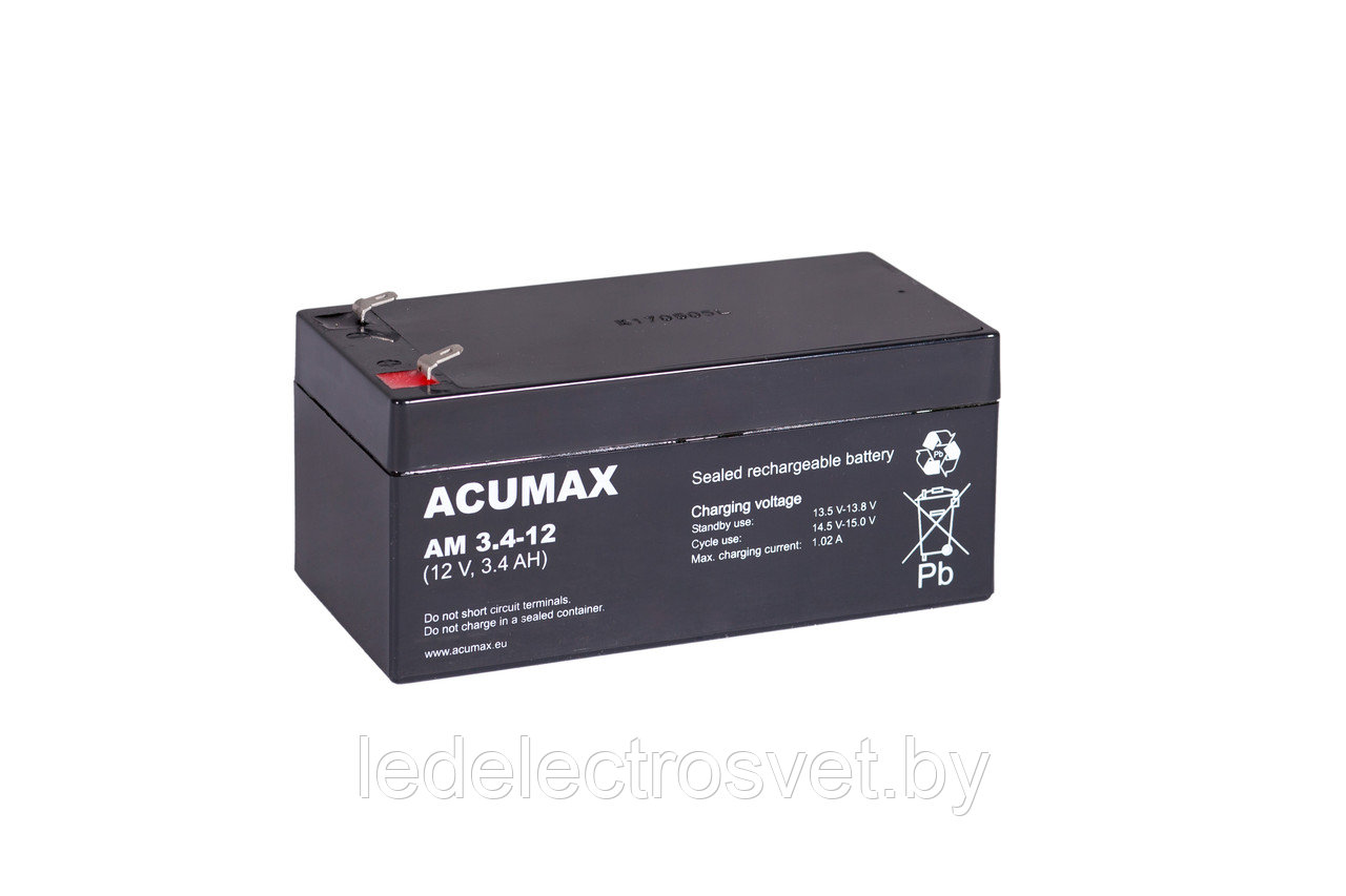 Батарея аккумуляторная Acumax AM3.4-12, T1, 12V/3.4Ah, 67x134x67 HxLxW, 1.35kg, 6-9 лет