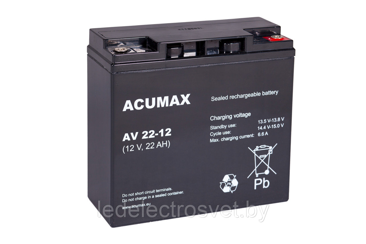 Батарея аккумуляторная Acumax AV22-12, 12V/22Ah, 168x182x76 HxLxW, 5.7kg, 6-9 лет