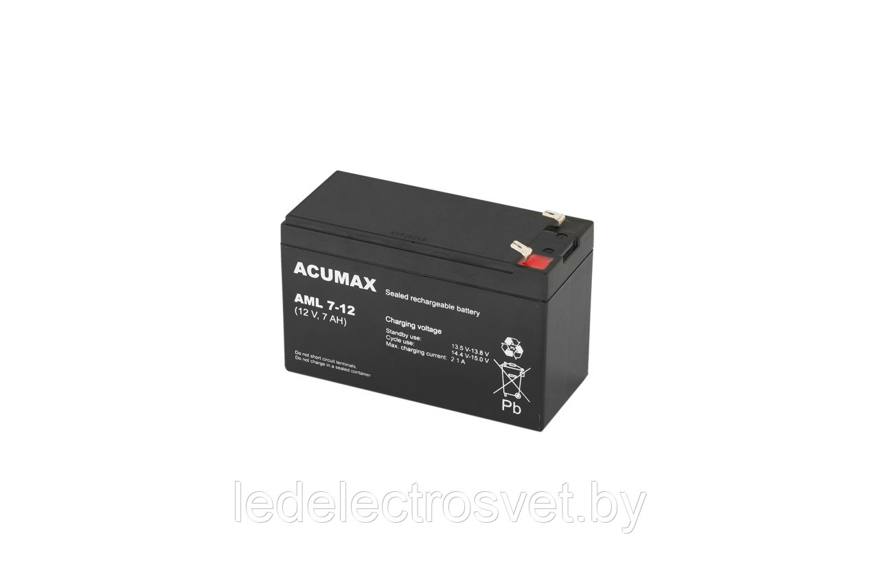 Батарея аккумуляторная Acumax AML7-12, T2, 12V/7Ah, 94(99)x151x65 HxLxW, 2.45kg, 10-12лет