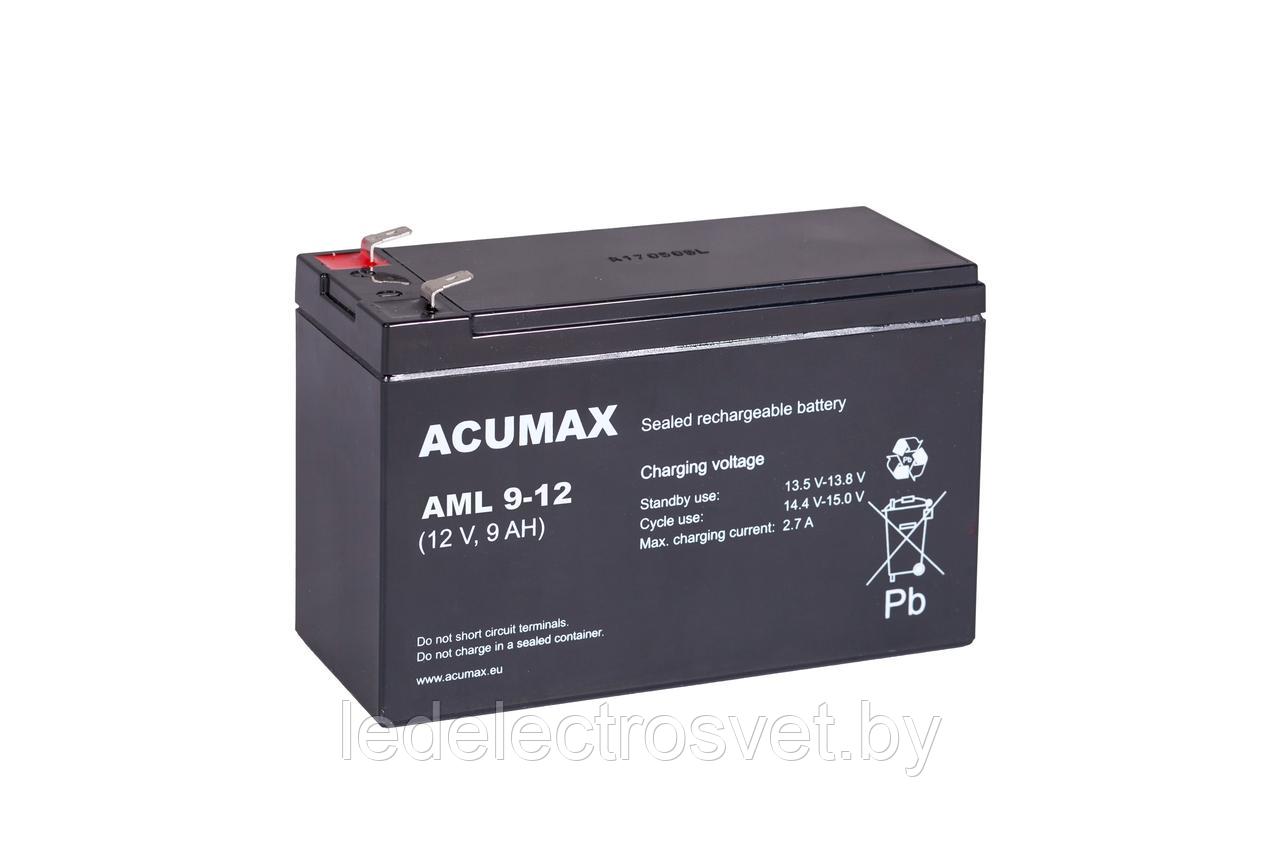 Батарея аккумуляторная Acumax AML9-12, T2, 12V/9Ah, 102x151x65 HxLxW, 2.7kg, 10-12лет