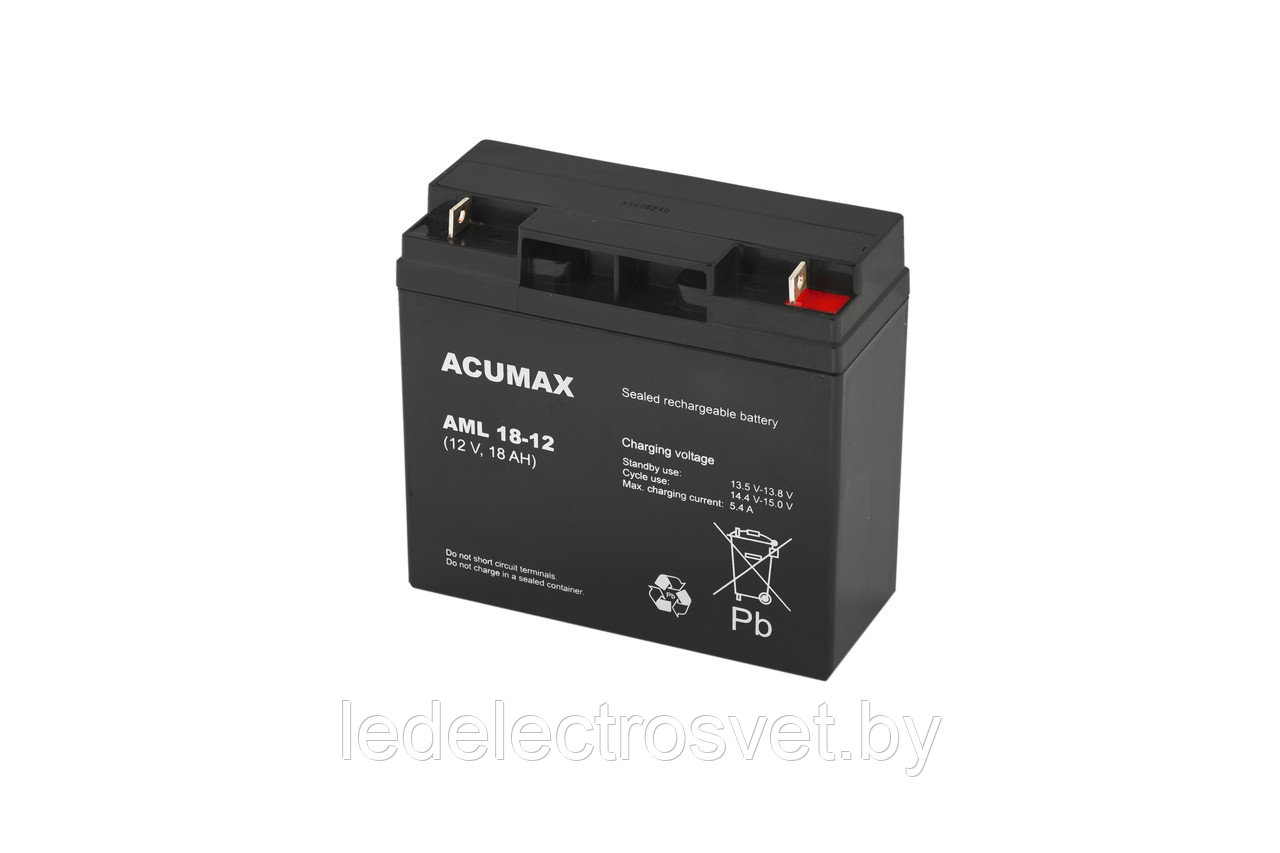 Батарея аккумуляторная Acumax AML18-12, 12V/18Ah, 168x182x77 HxLxW, 5.7kg, 10-12лет