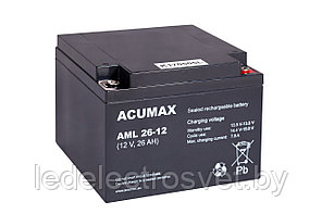 Батарея аккумуляторная Acumax AML26-12, 12V/26Ah, 125x175x166 HxLxW, 8.6kg, 10-12лет