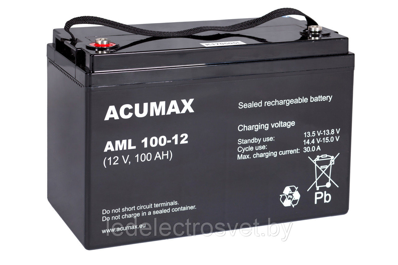 Батарея аккумуляторная Acumax AML100-12, 12V/100Ah, 212(220)x330x173 HxLxW, 30.4kg, 10-12лет