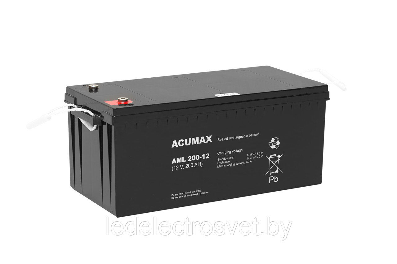 Батарея аккумуляторная Acumax AML200-12, 12V/200Ah, 218(224)x522x240 HxLxW, 61.5kg, 10-12лет