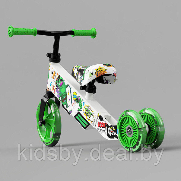 Детский беговел Small Rider Turbo Bike (зеленый) светящиеся колеса трансформер - фото 2 - id-p151160504