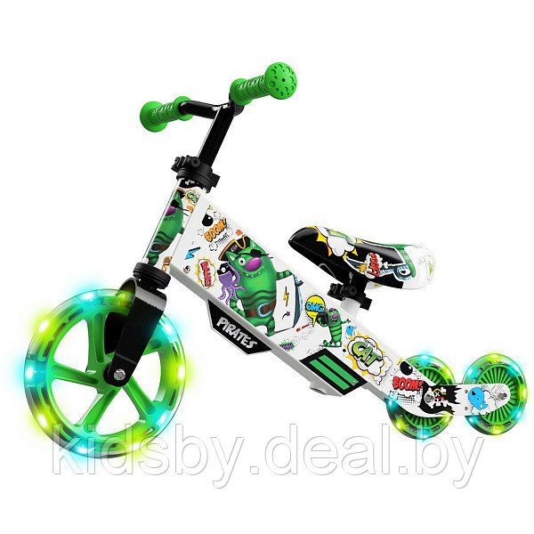 Детский беговел Small Rider Turbo Bike (зеленый) светящиеся колеса трансформер - фото 3 - id-p151160504