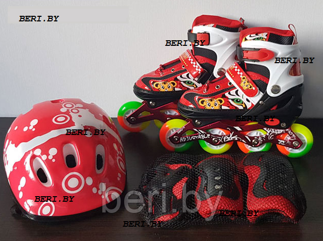 RS17011 Ролики детские, роликовые коньки + защита + шлем, ролики детские раздвижные (р-р S:28-33, M:34-39) - фото 2 - id-p150710598