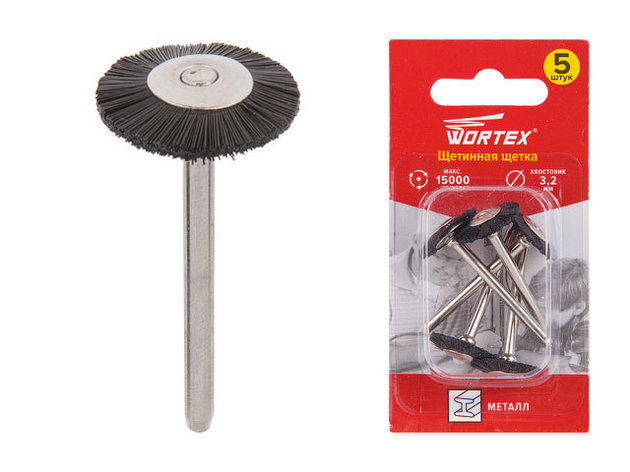 Щетинная щетка 19 мм WORTEX (раб. диам. 19 мм, диам. хвостовика 3.2 мм, 15000 об/мин), фото 2